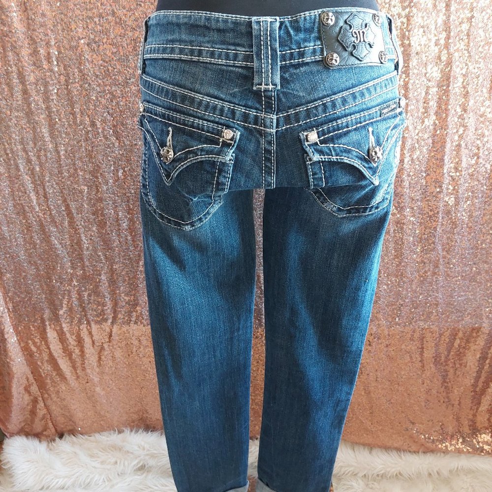 Miss Me Jeans Women's JP4009SK-2 Skinny Distressed Cuffed Leg Denim Jean Siz 26